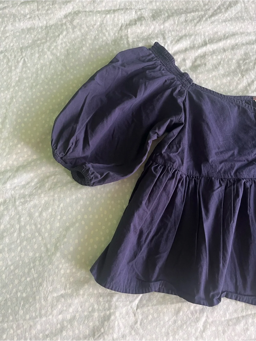 Free People Indigo Puff Sleeve Off Shoulder Crop Babydoll Blouse, size S